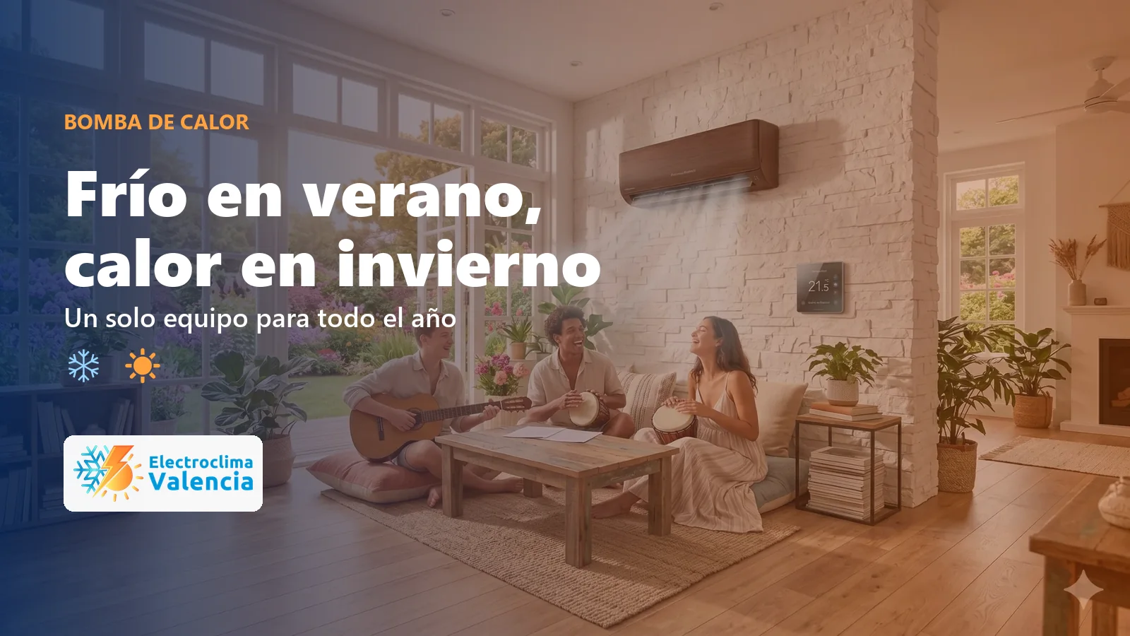 Salón climatizado con un aire acondicionado con bomba de calor