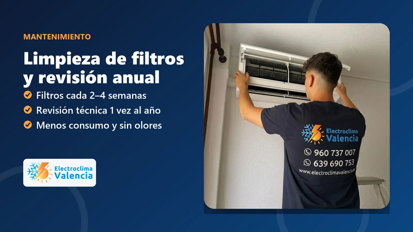 Técnico de ElectroClima Valencia revisando un aire acondicionado split